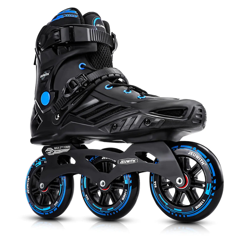 Inline Skates 3 Wheels 110mm Roller Skates Blades for Adult Women Men Professional Outdoor Fitness Inline Speed Skates for Unisex (Black & Blue) Men9/Women10/28cm
