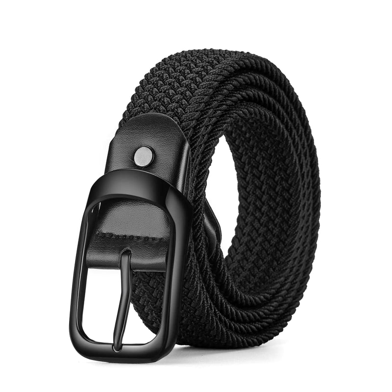 MACBORO Mens Belts Stretchable Big and Tall Belts for Men Elastic Stretch Belt Black Golf Braided Fat Guy No Hole Belt