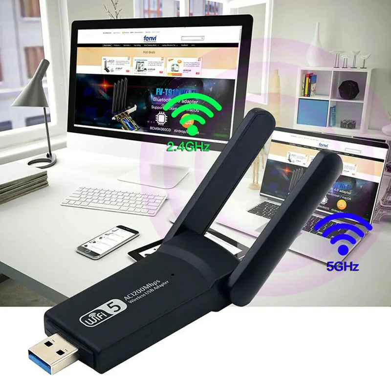 1200Mbps Long Range AC1200 Dual Band 5GHz Wireless USB 3.0 WiFi Adapter Antennas