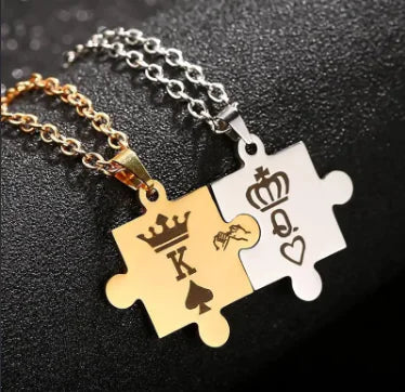 King and Queen Puzzle Necklace Set