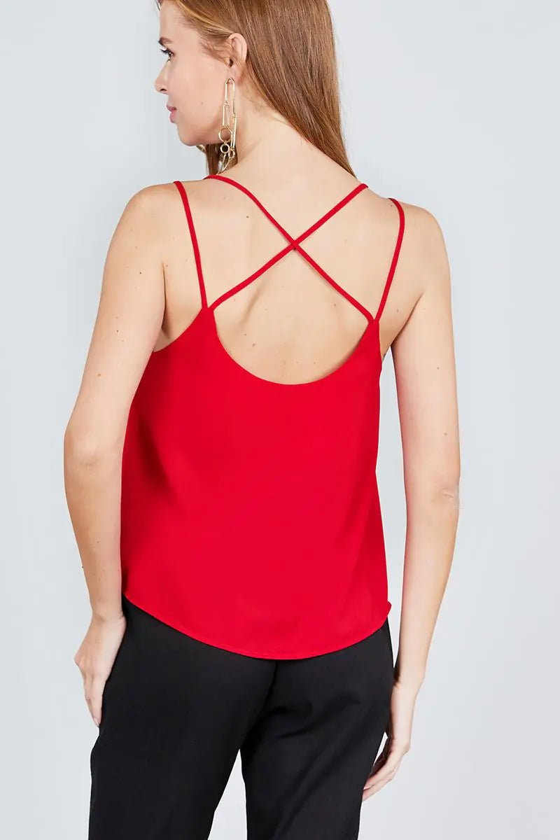 Back Cross Strap Cami -Red