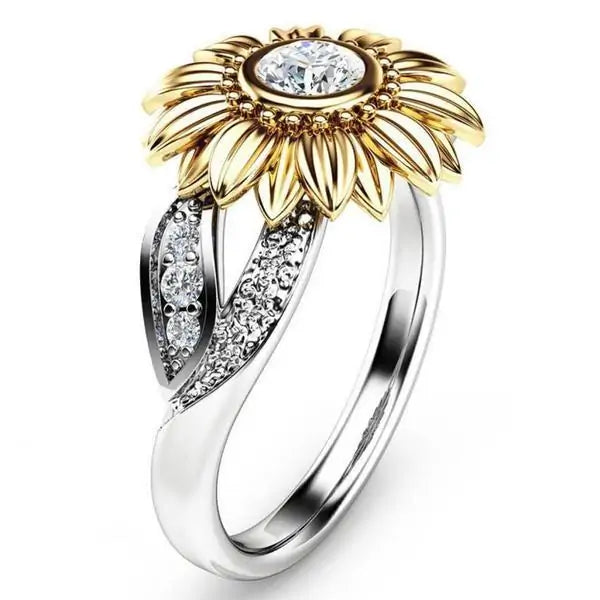 Silver Crystal Sunflower Ring