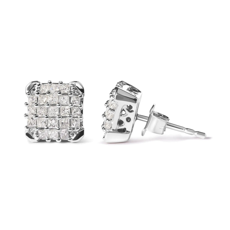 10K White Gold 3/4 Cttw Princess Diamond Composite Open Frame Stud Earrings (I-J Color, I1-I2 Clarity)