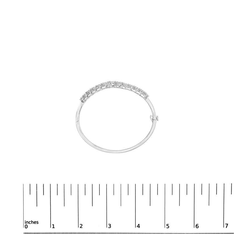 14K White Gold 2 5/8 Cttw Round Diamond 7 Stone Floral Cluster Link Bangle Bracelet (H-I Color, SI1-SI2 Clarity) - Fits Wrists up to 7.25" Inches