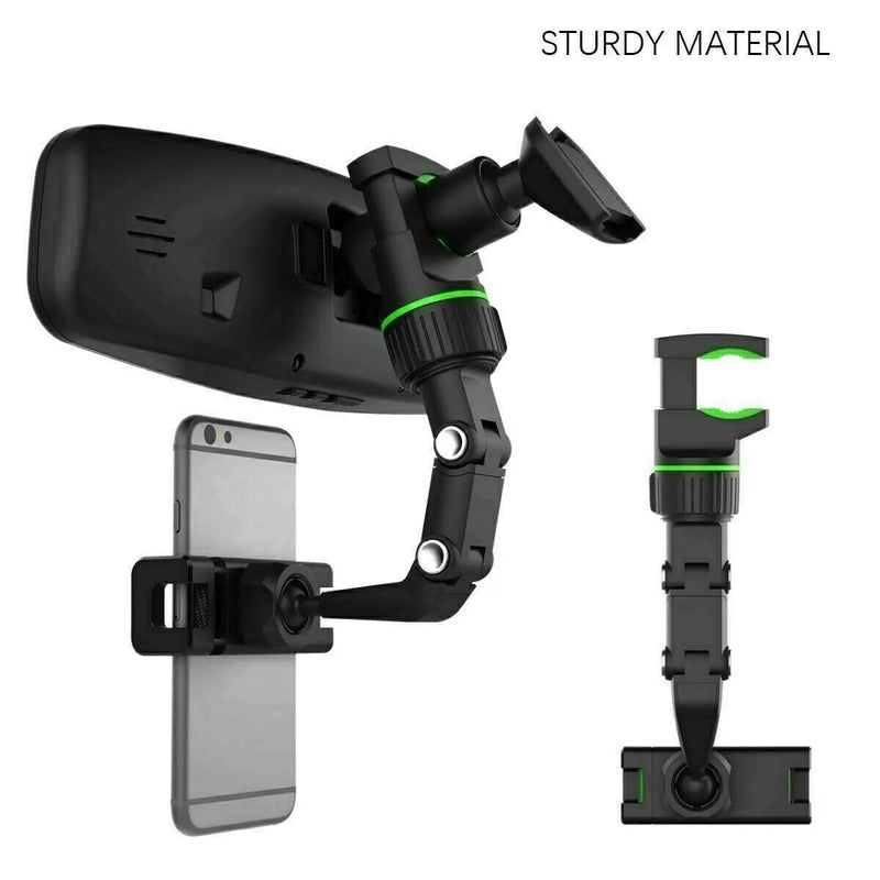 360° Car Rearview Mirror Rotation Adjustable Phone Holder Mount Multifunction