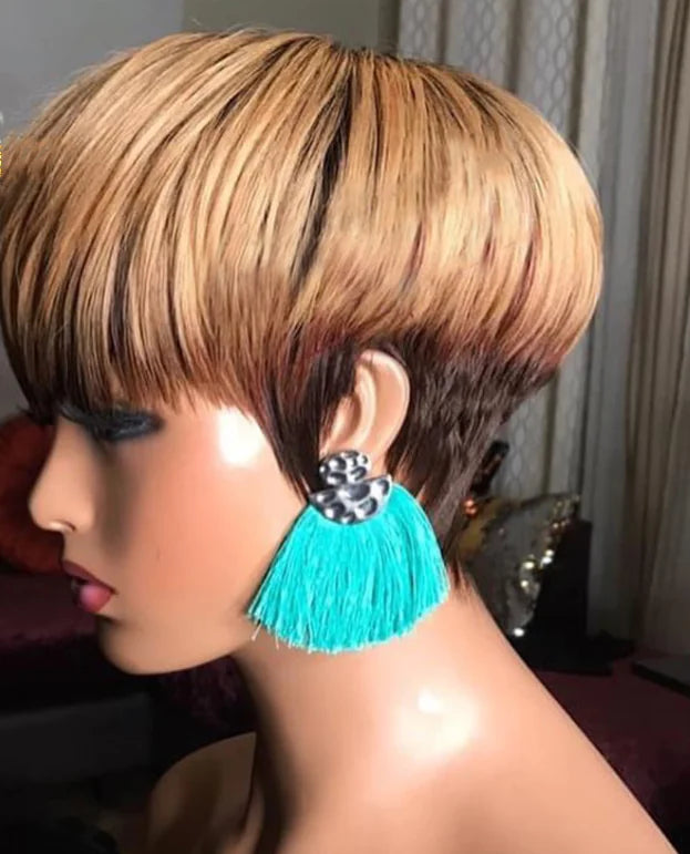 Brown Bobo Wig with Bangs - Short Straight Style
