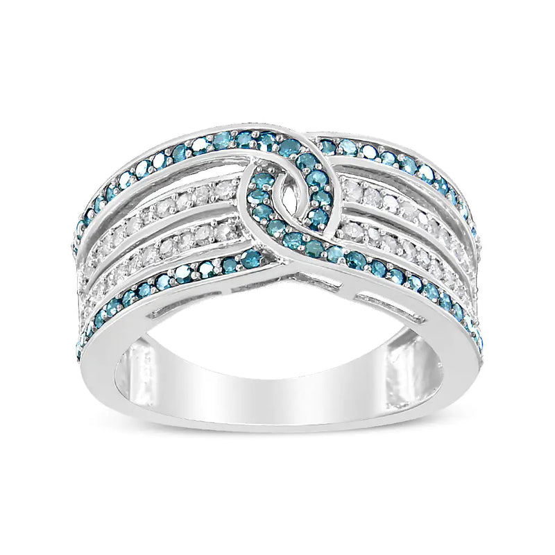 .925 Sterling Silver 1/2 Cttw White and Blue Color Treated Diamond Band Ring (H-I Color, I1-I2 Clarity)