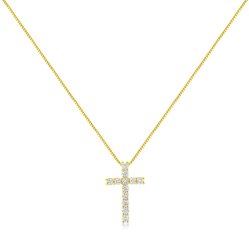 10K Yellow Gold 1/2 Cttw Round Brilliant Cut Diamond Cross 18" Pendant Necklace (J-K Color, I2-I3 Clarity)