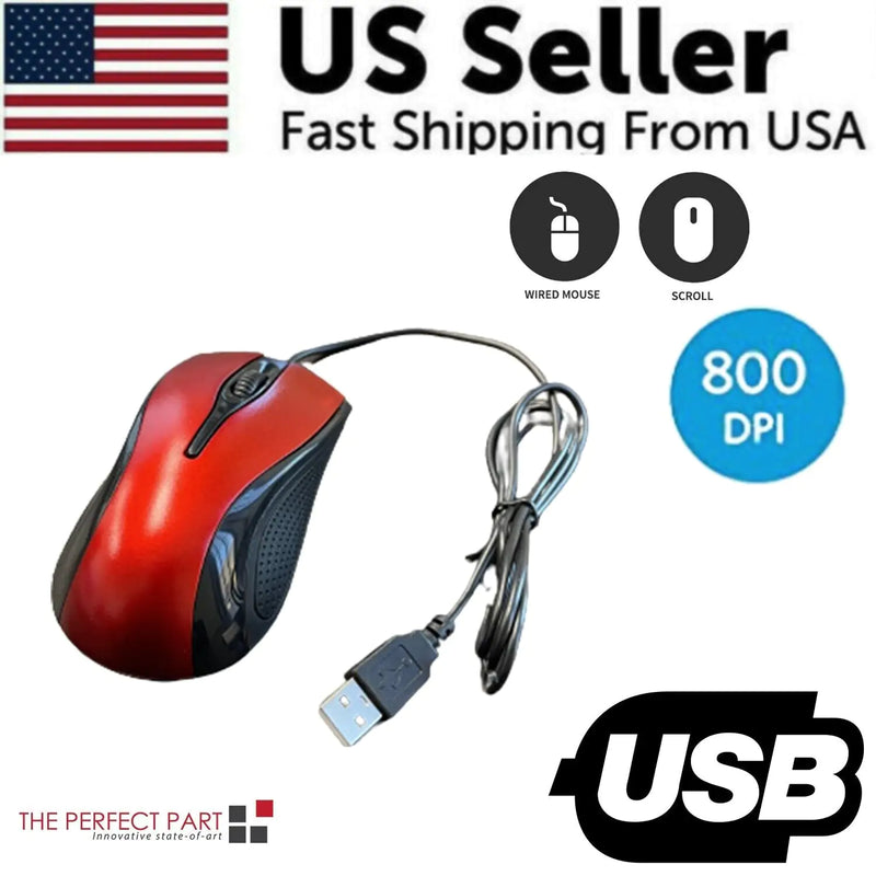 USB 2.0 Optical Wired Scroll Wheel Mouse For PC Laptop Notebook Desktop Red Mice