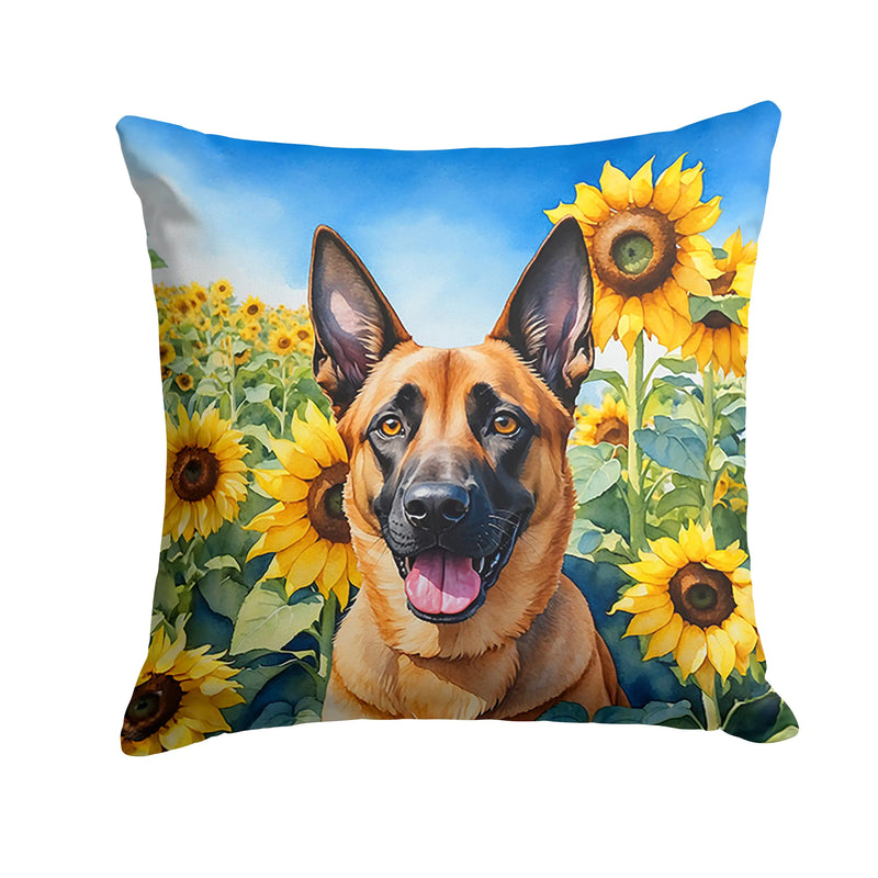 Belgian Malinois in Sunflowers Throw Pillow