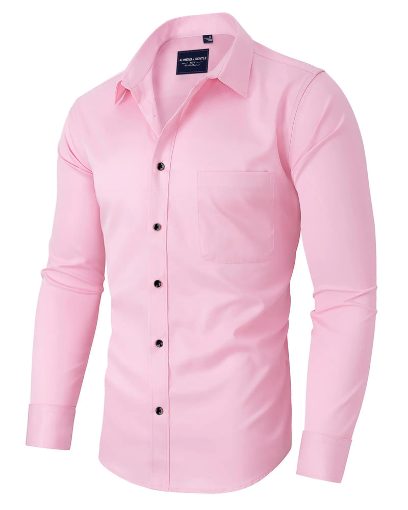 Alimens & Gentle Mens Dress Shirts Long Sleeve Wrinkle-Free Stretch Shirts Solid Formal Button Down Shirt with Pocket