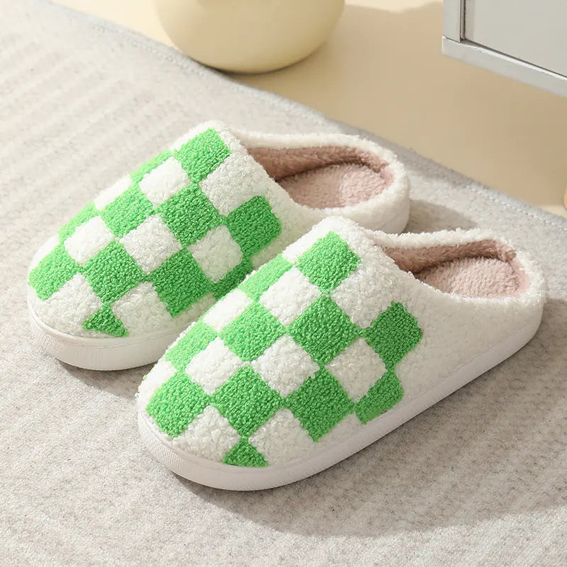 Winter Chessboard Cotton Slippers for Indoor Use