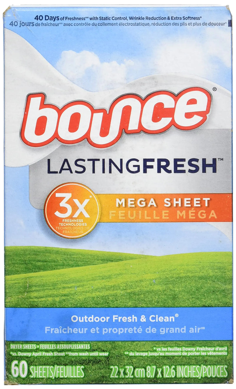 Bounce Fabric Softener Mega Dryer Sheets Lasting Fresh Outdoor Fresh & Clean Scent 60 count
