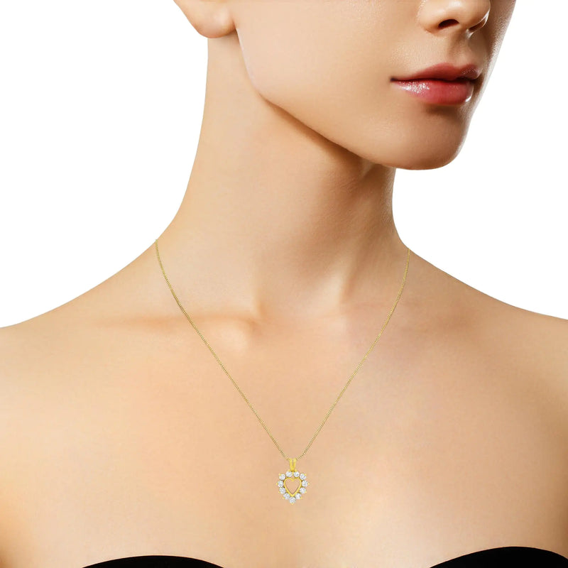 10K Yellow Gold Plated .925 Sterling Silver 1.00 Cttw Diamond Halo Open Heart 18" Pendant Necklace (L-M Color, I1-I2 Clarity)