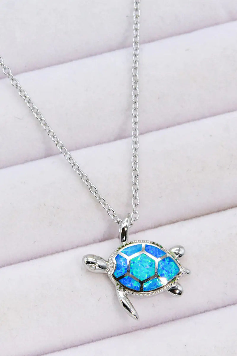 Opal Turtle Pendant Chain-Link Necklace