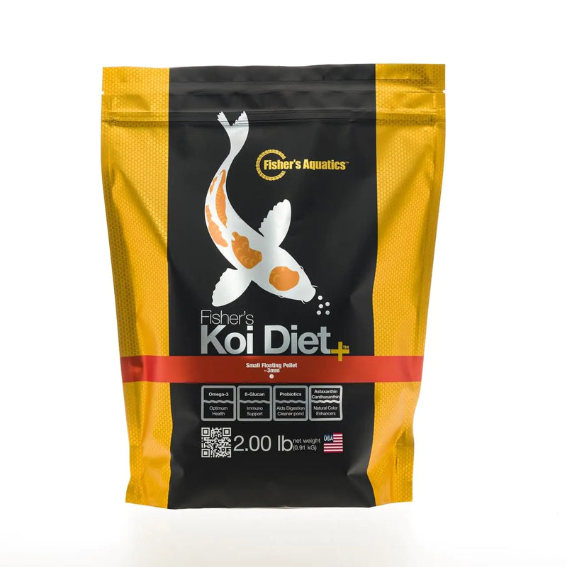 Fishers Aquatics Koi Fish Food 2.0 lb - Koi Diet Small 3mm Floating Pellets Fish Food for Ponds Koi Food Fall Spring Summer Winter Goldfish Food