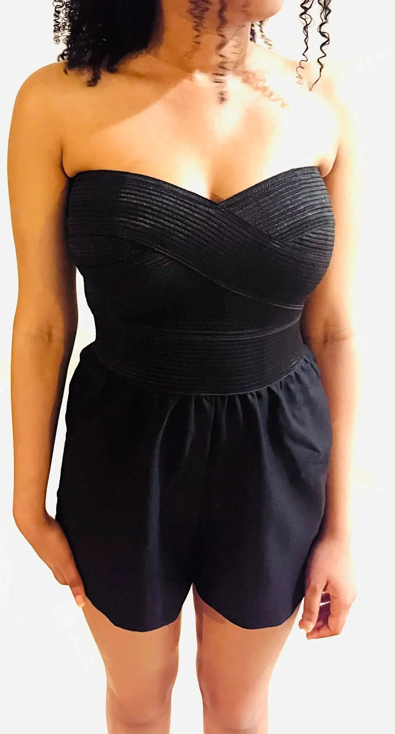 Women Chic Strapless Romper- Black