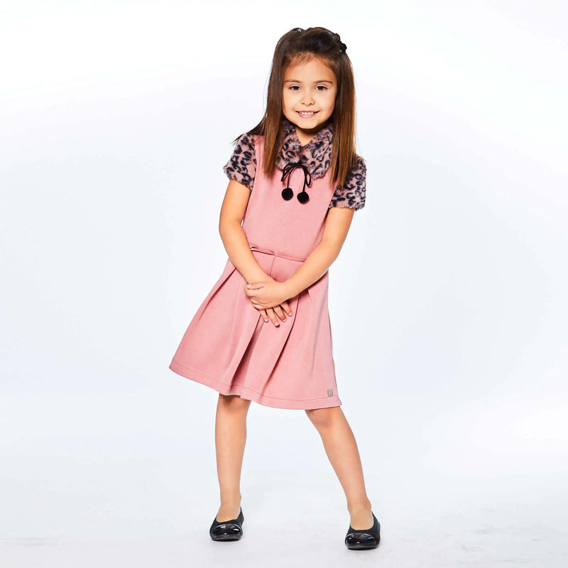 Short Sleeve Fake Fur Dress Dusty Rose Animal Print