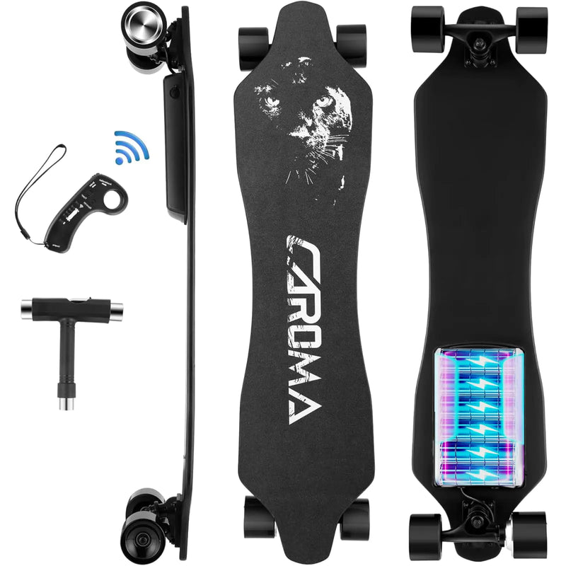 Caroma Electric Skateboards 350W Powerful Brushless Motor 12.4MPH Top Speed 4000mAH Battery 13 Miles Max Range Various Speeds Adjustable Electric Longboard for Adults&Teens(Black)