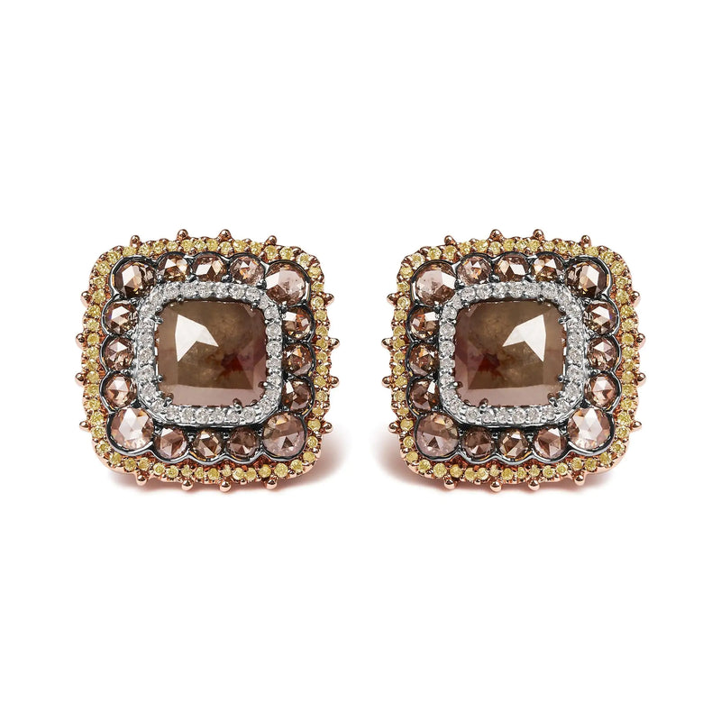 14K Rose Gold 5 7/8 Cttw Fancy Cushion Diamond Cushion Shaped Triple Halo Stud Earring (Fancy Color, I2-I3 Clarity)