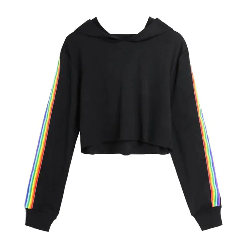 Rainbow Striped Crop Hoodie for Women