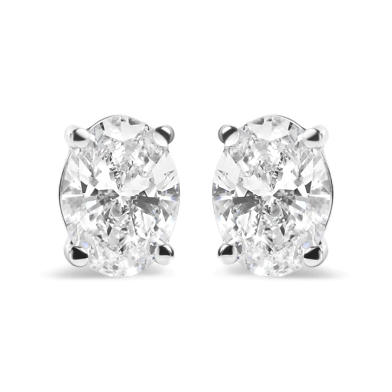 14K White Gold Prong Set Lab Grown Oval Diamond Solitaire Stud Earring (F-G Color, VS1-VS2 Clarity)