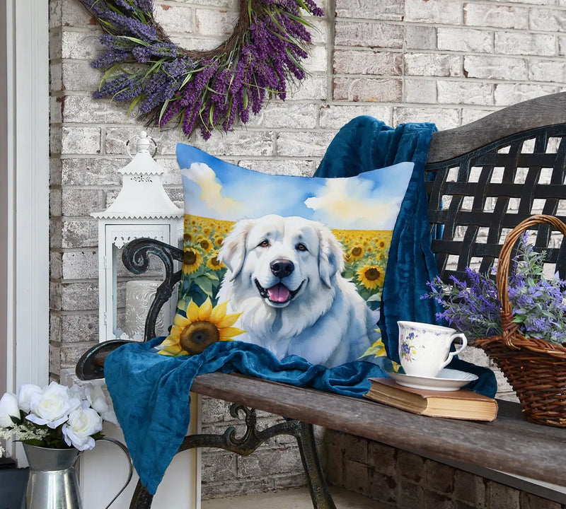 Great Pyrenees in Sunflowers Throw Pillow