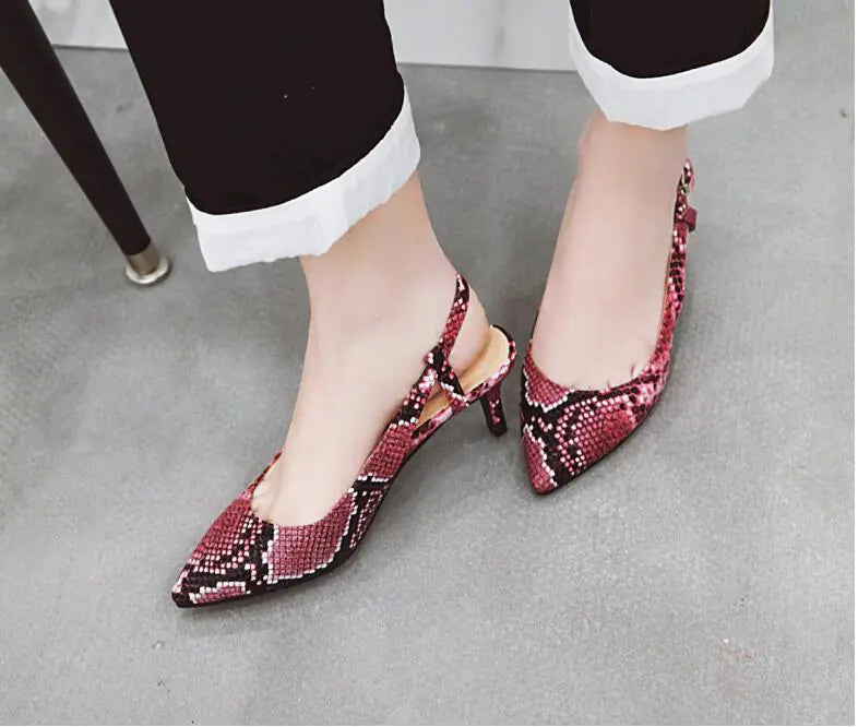 Snake Print Pointed Toe Heeled Sandals for Women