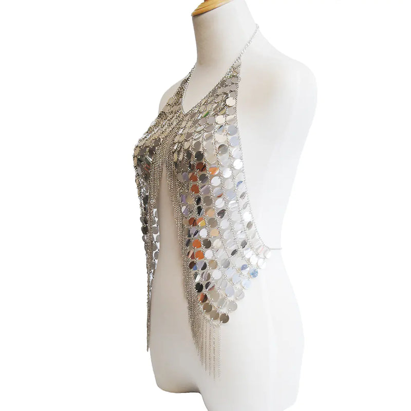 Punk Style Sexy Necklace with Handmade Sequin Body Chain