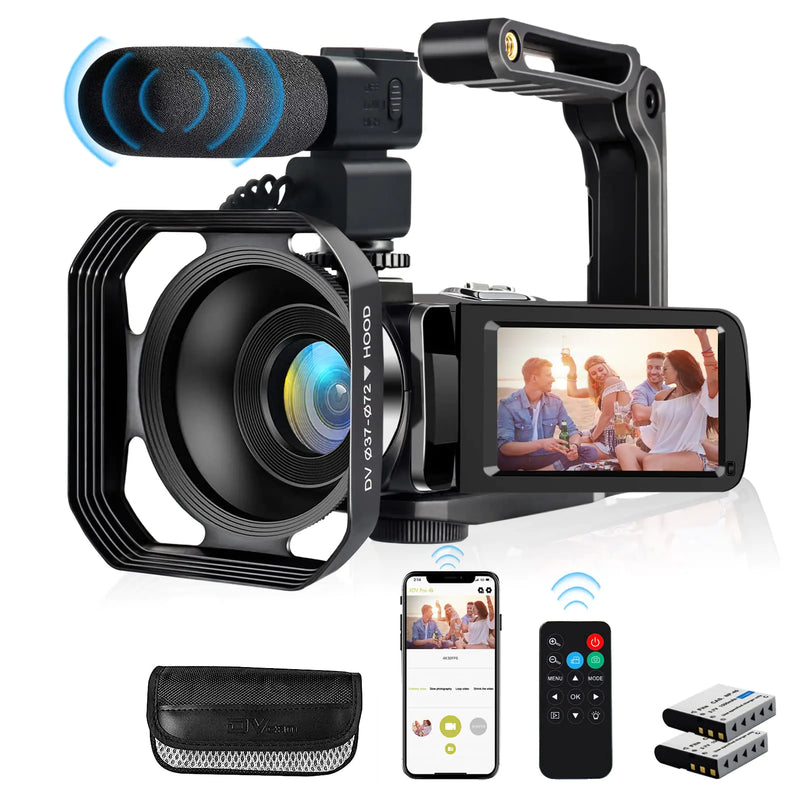 lovpo 4K Video Camera Camcorder 48MP Ultra HD WiFi Vlogging Camera for YouTube 18X Zoom 3.0" Touch Screen Digital Camera with Microphone Stabilizer Lens Hood Remote 2 Batteries