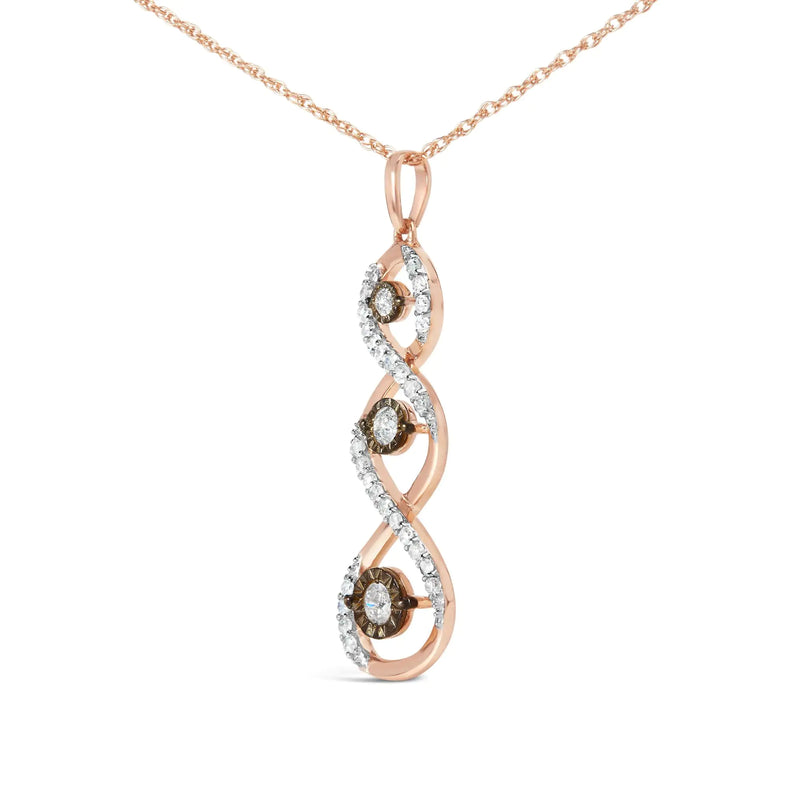 10K Two Toned Gold Plated .925 Sterling Silver 1/2 Cttw Round Diamond Twisted 18" Pendant Necklace (Champagne Color, I2-I3 Clarity)