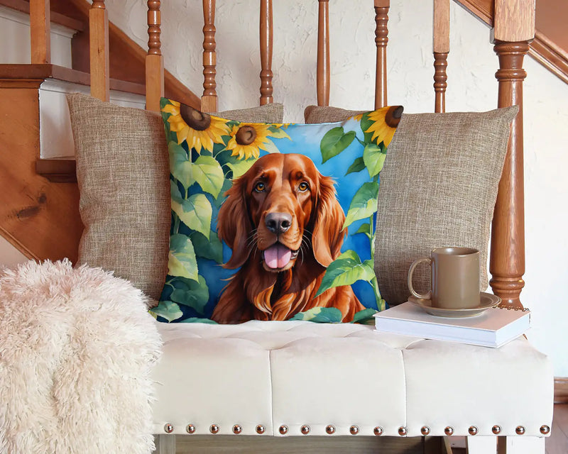 Irish Setter in Sunflowers Throw Pillow