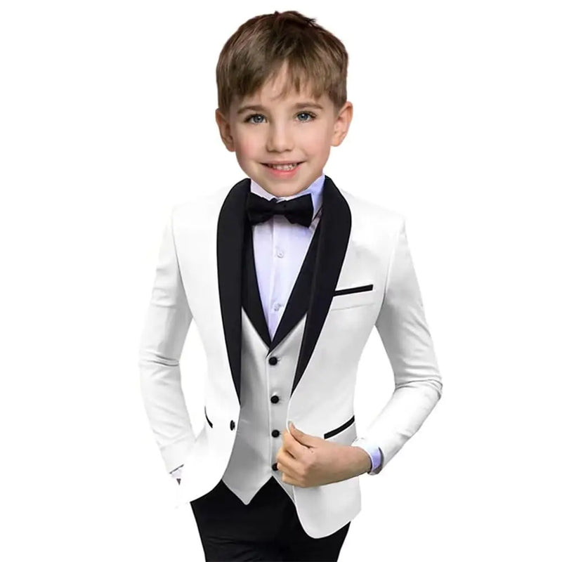 Boys Suit 3 Piece Ring Bearer Suit Boys Formal Jacket Vest Pants Suits Wedding Outfit for Party Prom Suit-White-10