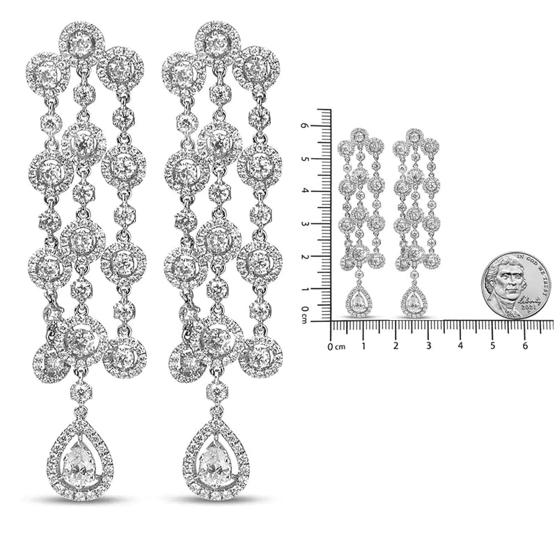 18K White Gold 4 3/4 Cttw Diamond Double Teardrop Waterfall Dangle Earrings (H-I Color, VS1-VS2 Clarity)