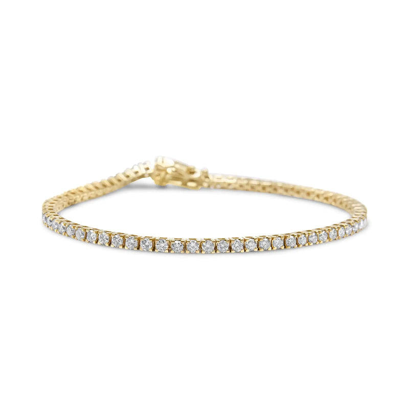 14K Yellow Gold 3.0 Cttw 4 Prong Set Round Brilliant Cut Diamond Classic Tennis Bracelet ( J-K Color, VVS2-VS1 Clarity) - 7.25 " Inches