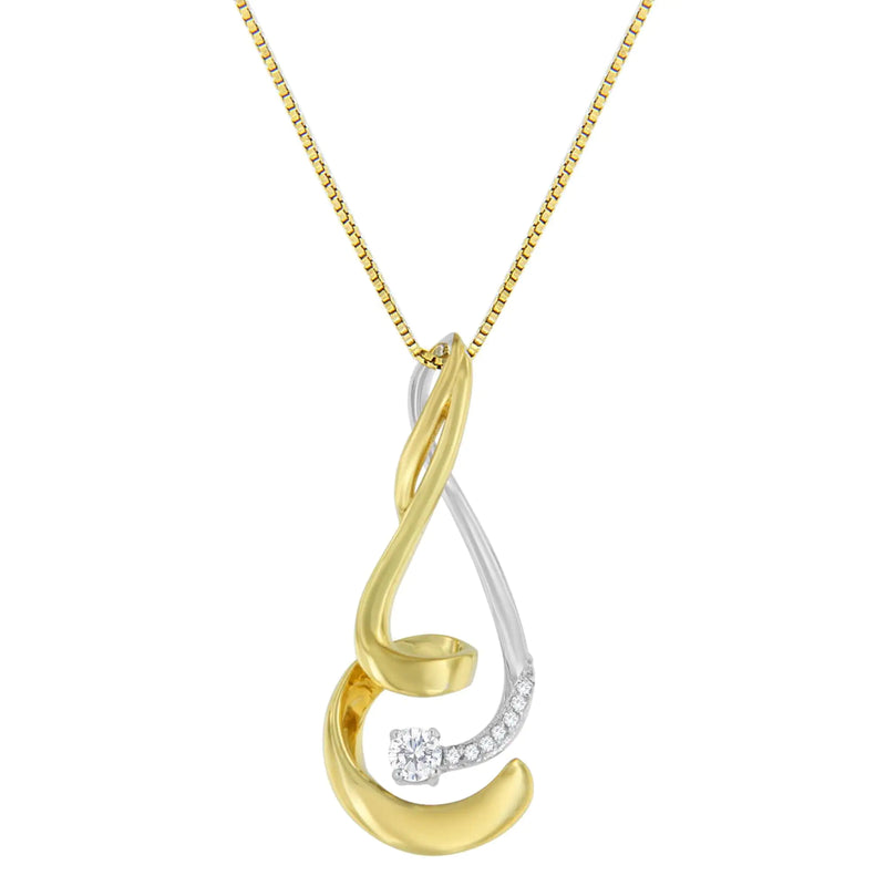 Espira 10K Two-Tone Gold 1/10 cttw Round Cut Diamond Swirl Pendant Necklace (I-J, I2-I3)