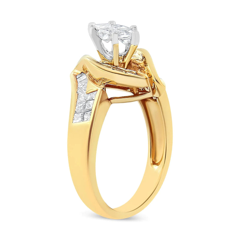 14K Yellow Gold Princess, Baguette, and Pie cut Diamond Marquise Shaped Ring (1 1/4 Cttw, G-H Color, SI1-SI2 Clarity)