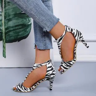 Leopard Print Closed Toe High Heel Sandals for Women