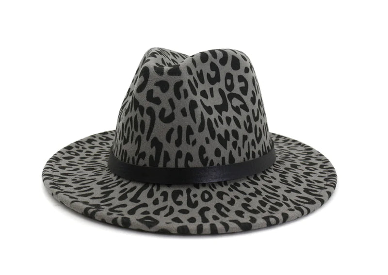 Leopard Print Jazz Hat for Couples - Wool Fedora MNDJS192