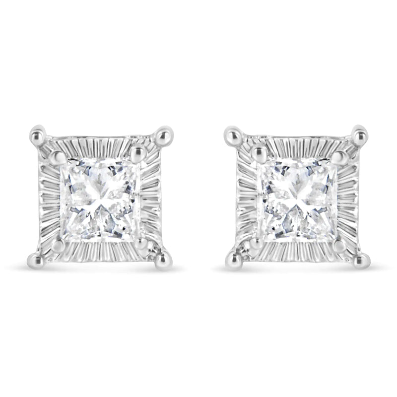 .925 Sterling Silver 1/2 Cttw Princess-cut Diamond Stud Earring (I-J Color, I2-I3 Clarity)