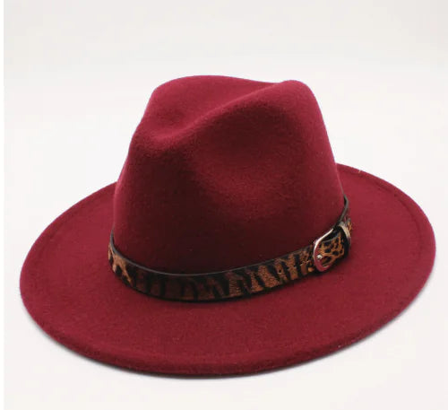Fall Winter New Wool Fedora with Leopard Print Hat