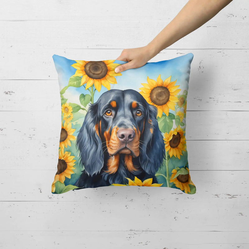 Gordon Setter in Sunflowers Throw Pillow