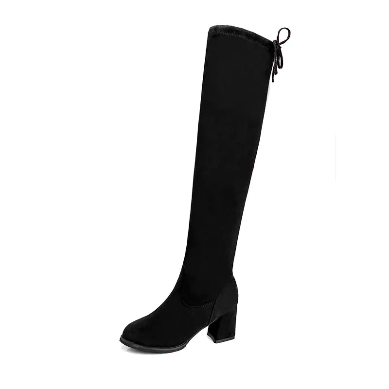 Knee-High Stretch Boots for Women with Chunky Heels