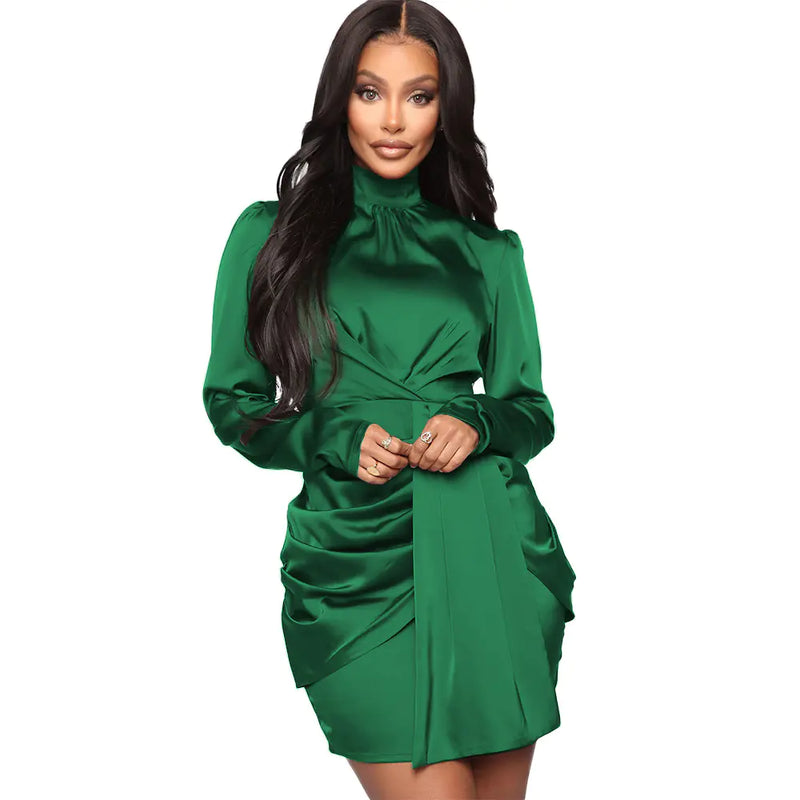 Pleated Long-Sleeved Dress for Women