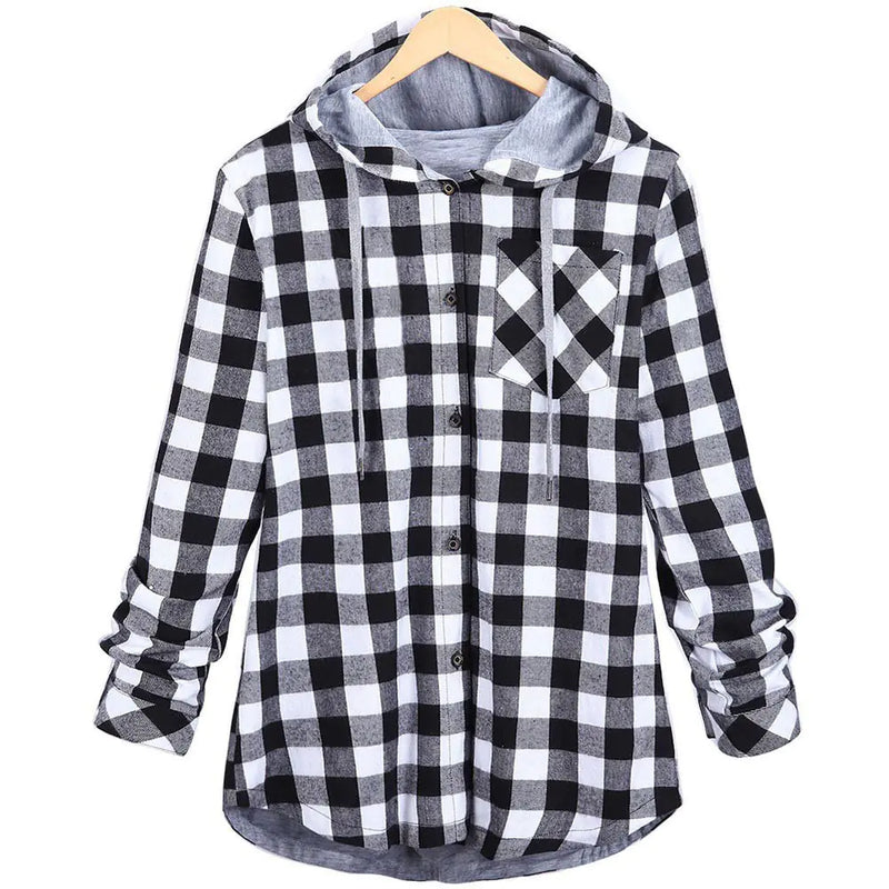 Multicolor Checked Hooded Cardigan for Women