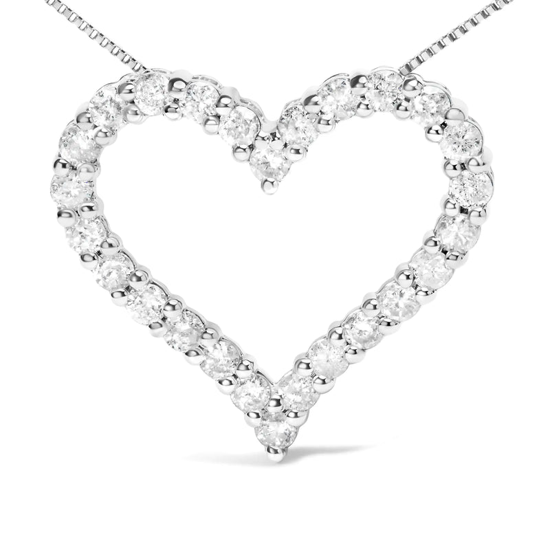 .925 Sterling Silver 2.0 Cttw Diamond Open Heart 18" Pendant Necklace (I-J Color, I2-I3 Clarity)