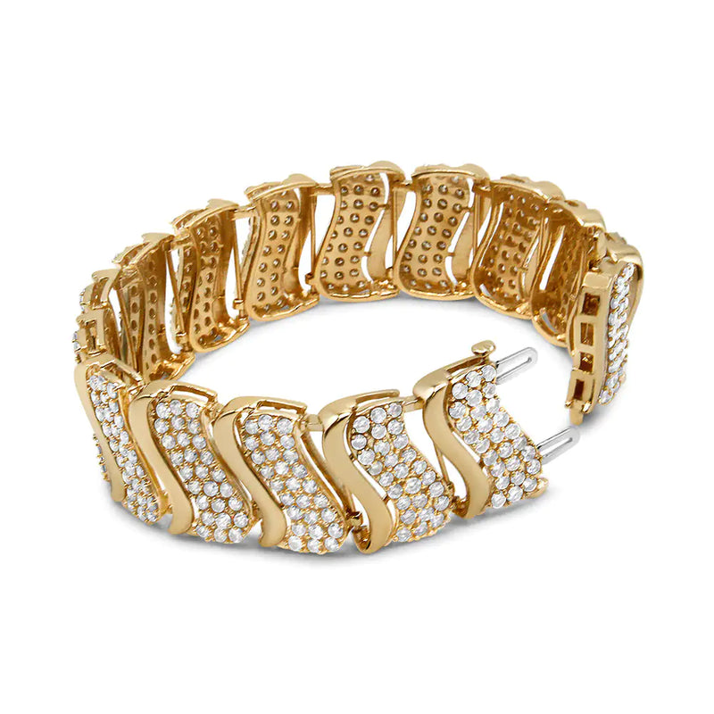 14K Gold 15.0 Cttw Diamond Chevron Wave 7.25" Inch Link Bracelet (J-K Color, I1-I2 Clarity)