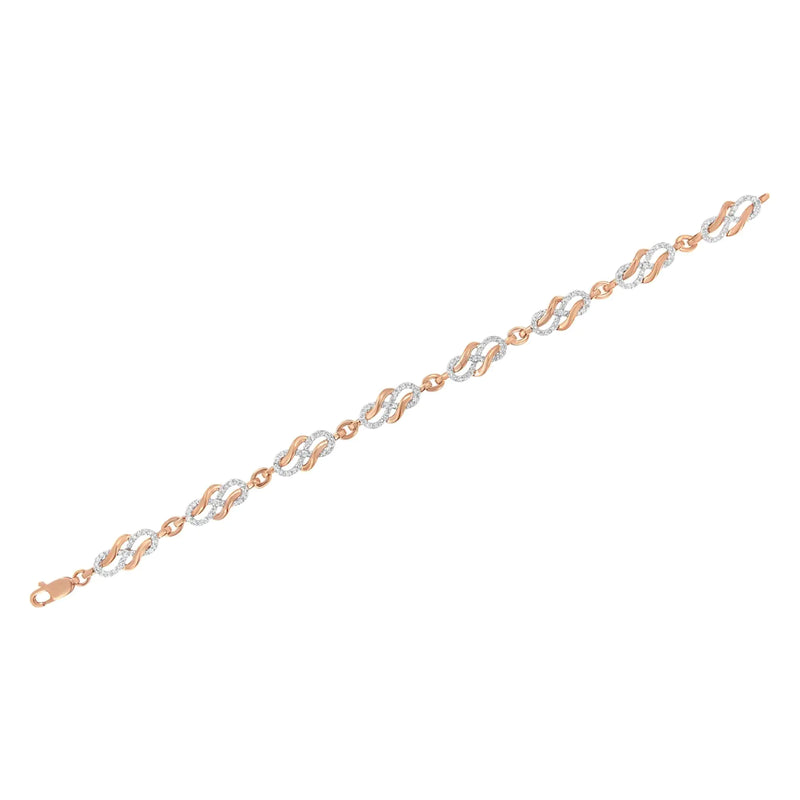 10K Rose Gold 1.0 Cttw Diamond Infinity Loop and Swirl Link Bracelet (I-J Color, I2-I3 Clarity) - 7.25" Inches