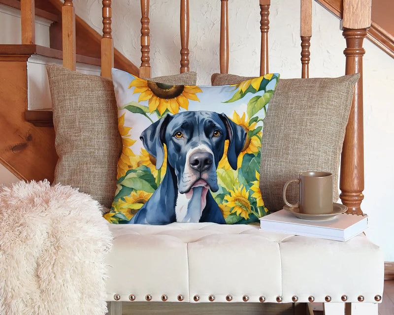 Great Dane in Sunflowers Throw Pillow