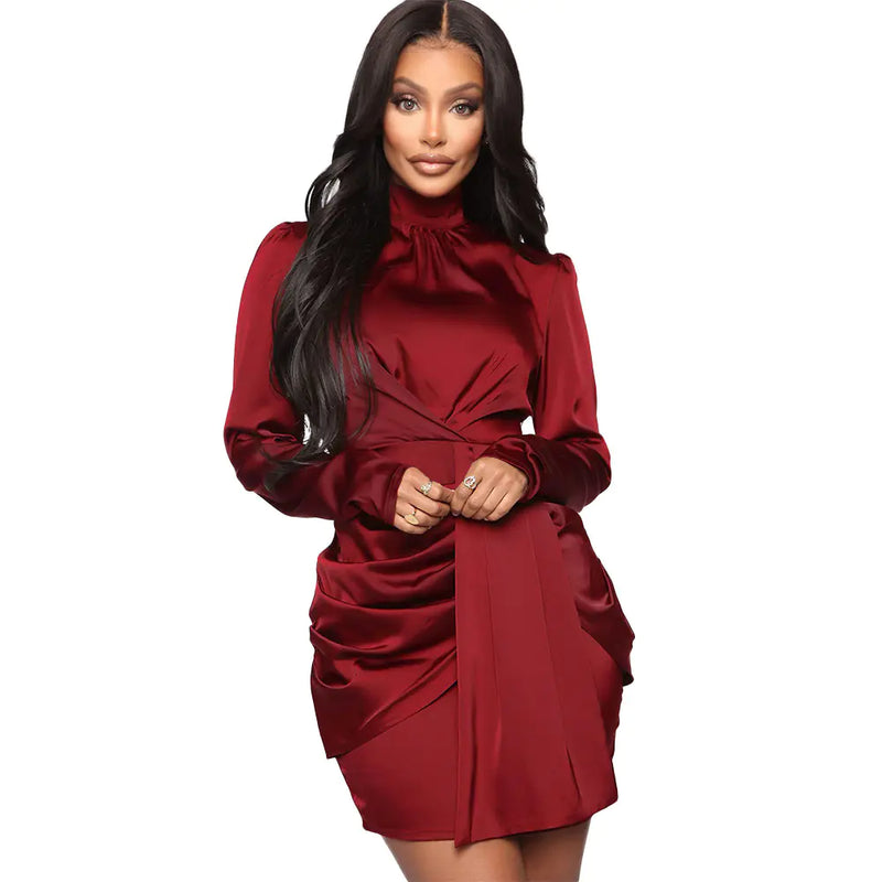 Pleated Long-Sleeved Dress for Women